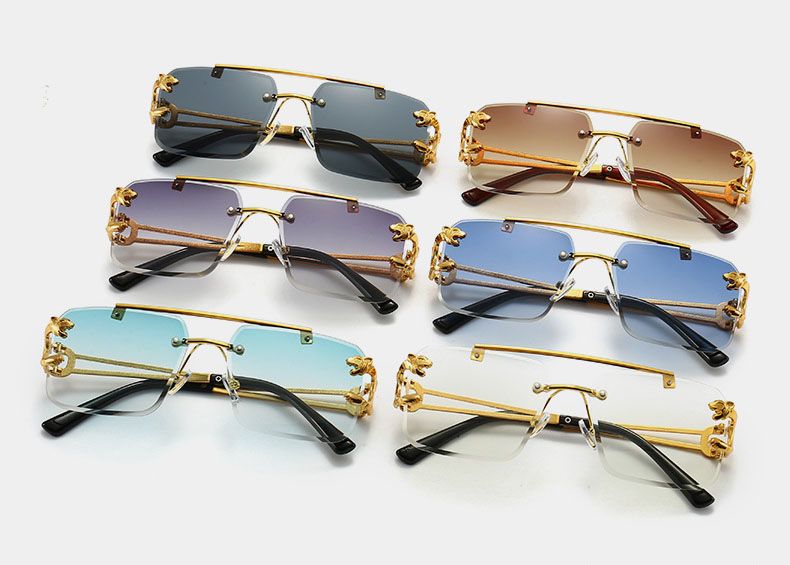 Leopard Symbol Pilot Shades Rimless Lenses Metal Frame